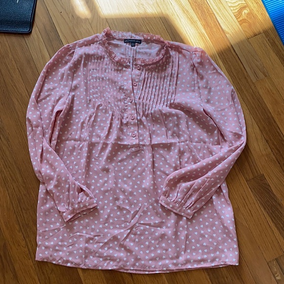 Heart Print Ruffle Neck Long Sleeve Top - Picture 1 of 1